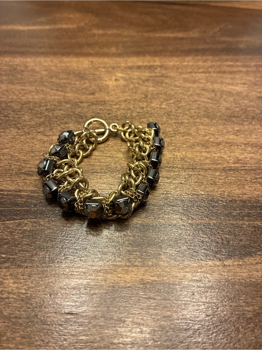 Gold-Tone Chain Bracelet with Dark Hematite Beads